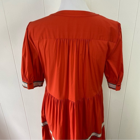 PUROTATTO Orange Tiered Maxi Dress W/ Tan Ribbon Size 44 US 6-8 Made In Italy - Picture 9 of 16